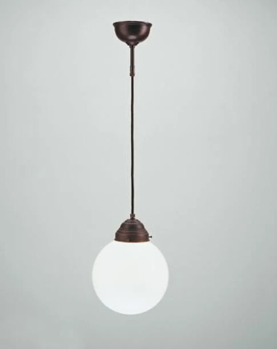 Antike Hängelampe blendarm Messing Glaskugel E27 Ø20 cm