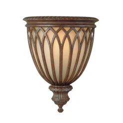 Antike Wandleuchte SERNOY in Bronze Creme H:34cm Glas