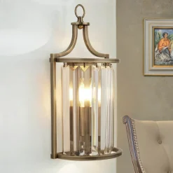 Art Déco Wandleuchte Kristall E14 H: 35 cm in Messing antik