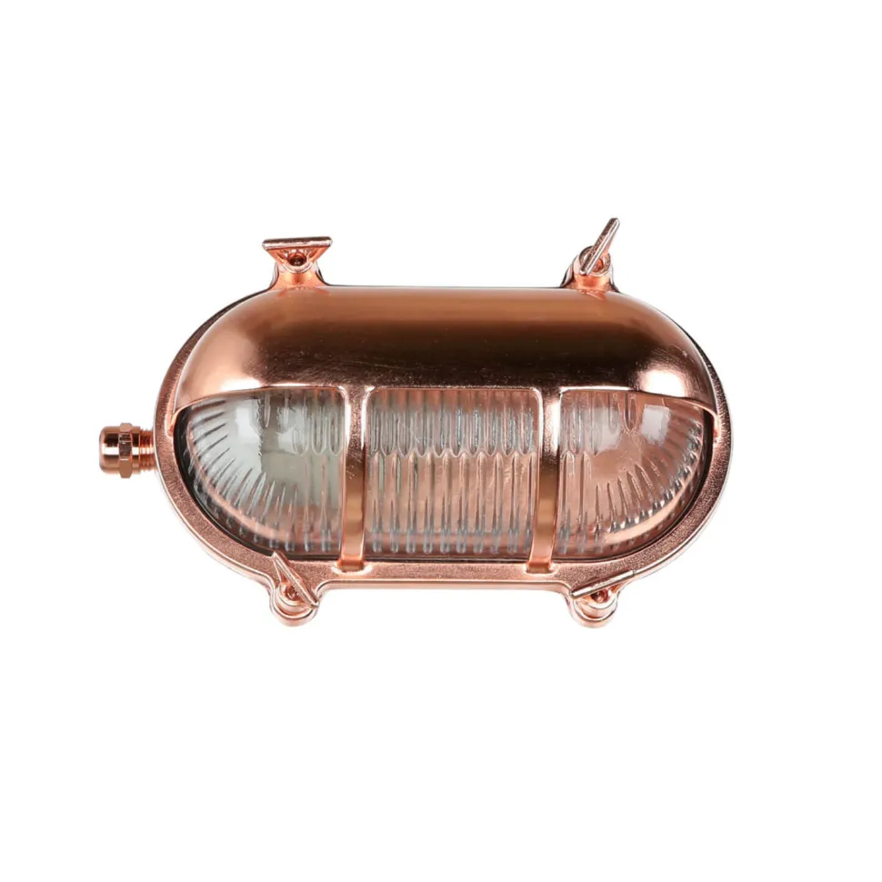 Außenlampe Messing Riffelglas Maritim IP64 E27 Kupfer