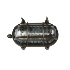 Außenlampe Wand Maritim Messing Riffelglas Schwarz antik