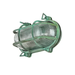 Außenlampe Wand Messing Glas IP64 E27 Maritim Grün antik