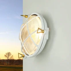 Außenlampe Weiß Messing Glas Ø 21 cm E27 IP64 SERIFOS