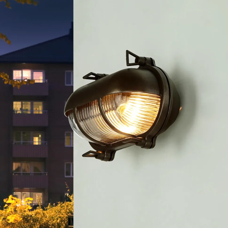Außenleuchte Wand Messing Glas Maritim IP64 B: 21 cm E27