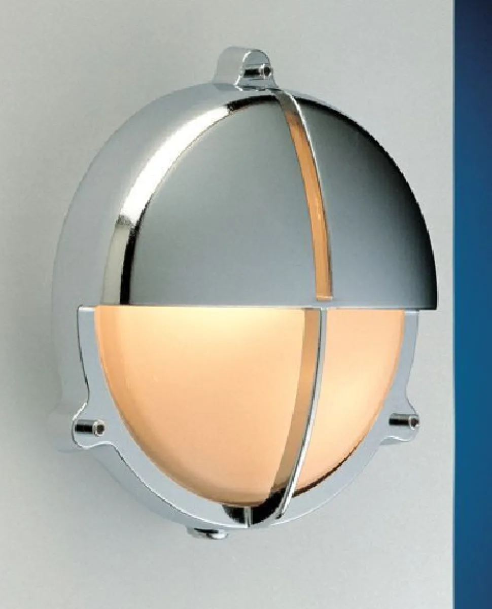 Außenwandlampe Chrom IP54 aus Messing rund Maritim