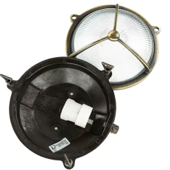 Außenwandlampe Glas Messing Haus rund rostfrei