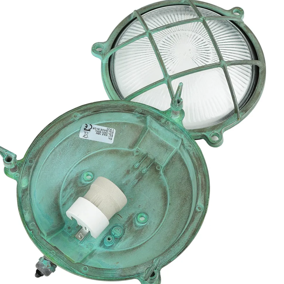 Außenwandlampe Messing Glas Maritim Ø 21 cm Grün