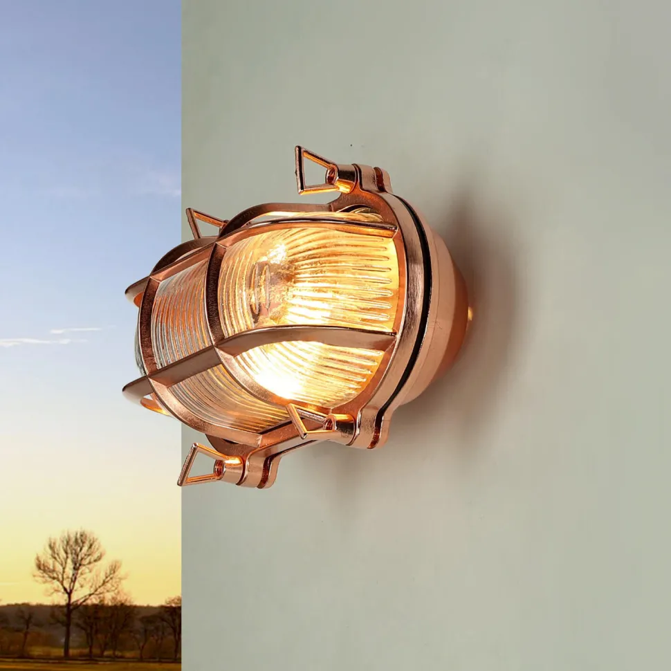 Außenwandleuchte Messing Riffelglas IP64 Kupfer E27