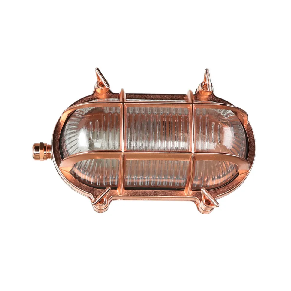 Außenwandleuchte Messing Riffelglas IP64 Kupfer E27