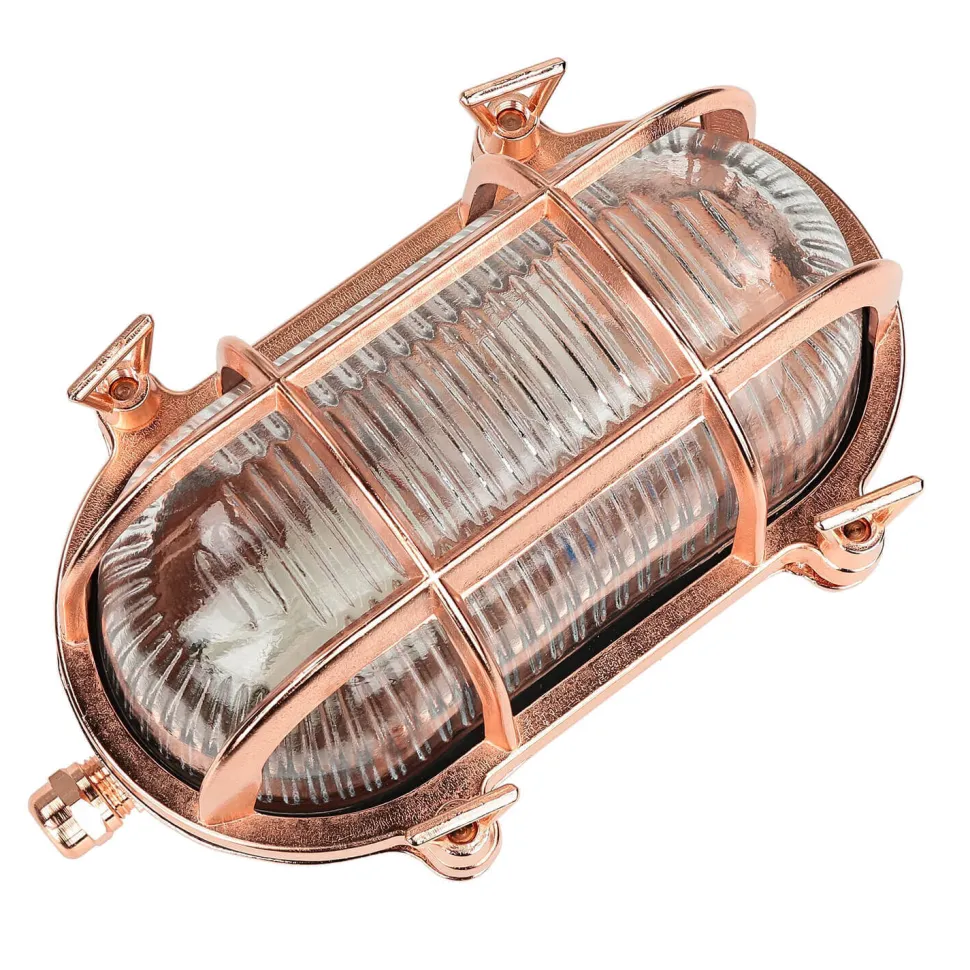 Außenwandleuchte Messing Riffelglas IP64 Kupfer E27