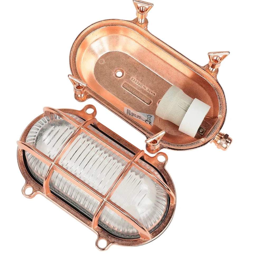 Außenwandleuchte Messing Riffelglas IP64 Kupfer E27