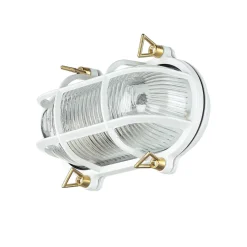 Außenwandleuchte Messing Riffelglas Maritim Weiß