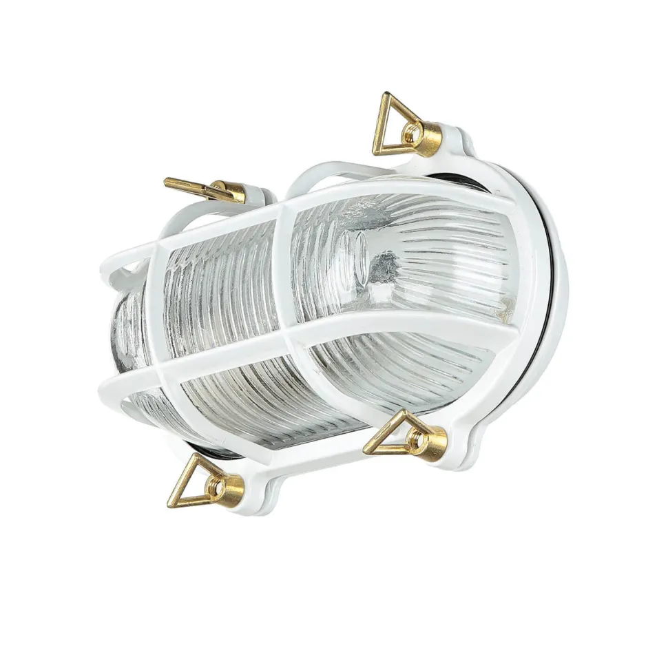 Außenwandleuchte Messing Riffelglas Maritim Weiß