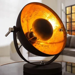 Außergewöhnliche Tischlampe Retro rund Schwarz Gold