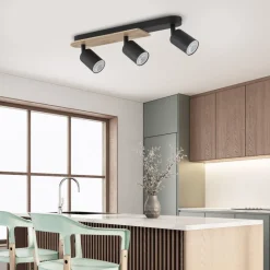 Aufbaustrahler 3-flammig GU10 51 cm Metall Holz Modern