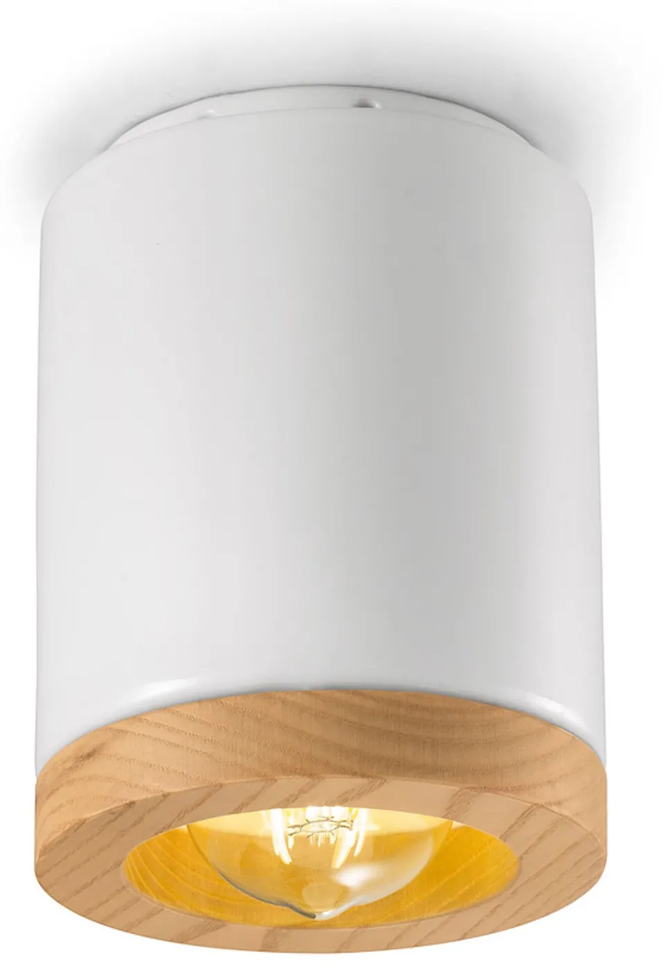 Aufputz Deckenspot Keramik Holz E27 Ø 12,5 cm klein Weiß