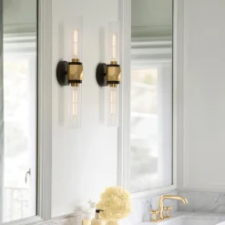 Badezimmerlampe Wand 56,5 cm breit IP44 2x E27 Metall Glas