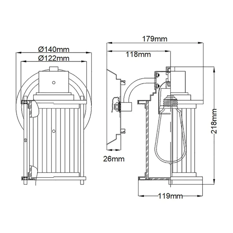 Badezimmerlampe Wand IP44 H: 21,8 cm Metall Glas E27