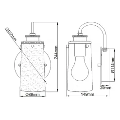 Badezimmerleuchte E27 IP44 H: 24,4 cm Metall Glas