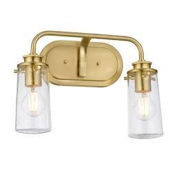 Badezimmerleuchte Wand B: 37,4 cm IP44 Metall Glas in Messing