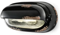 Badlampe Glas Keramik E27 B: 24 cm Schwarz Shabby Antik