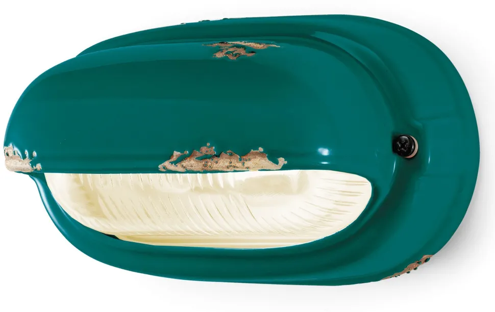 Badlampe Keramik Glas B: 24 cm Petrol Shabby Antik E27