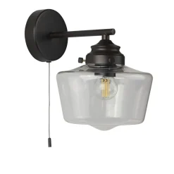 Badlampe Wand IP44 Schwarz matt Klar E27 mit Schalter