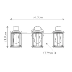 Badleuchte Wand Metall Glas IP44 B: 56 cm 3-flammig länglich