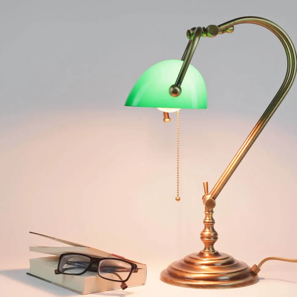 Banker Tischlampe aus Echt-Messing in Bronze
