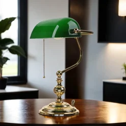 Banker Tischlampe Gold 24K aus Echt-Messing