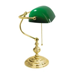 Bankerlampe 39 cm E27 Messing Glas Zugschalter Grün