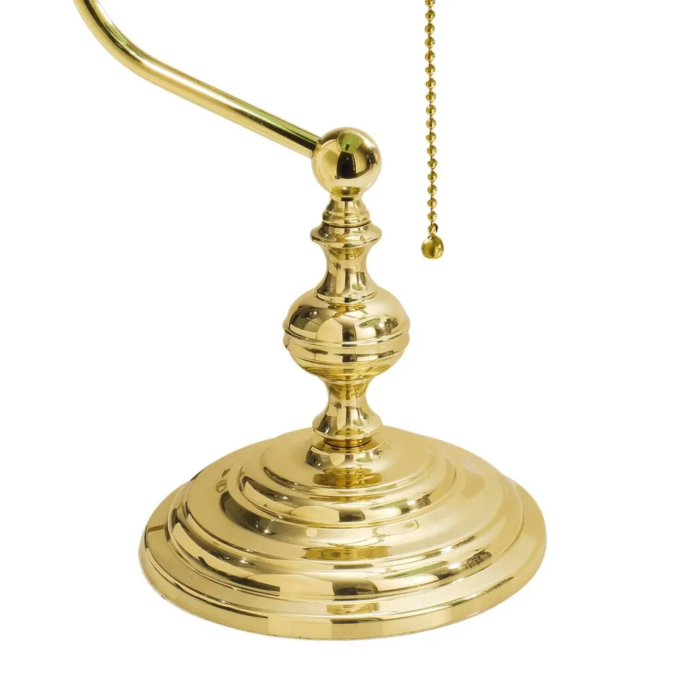 Bankerlampe 39 cm E27 Messing Glas Zugschalter Grün