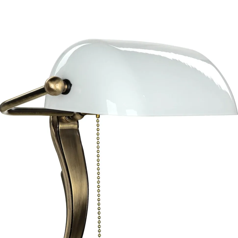 Bankerlampe Bronze aus Messing mit Schirm Weiß