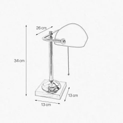 Bankerlampe E27 34 cm Messing Glas Zugschalter schwenkbar