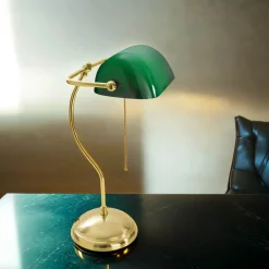 Bankerlampe Echt-Messing Poliert Premium