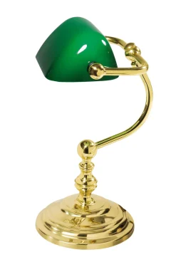 Bankerlampe Gold 24K aus Messing mit Glasschirm