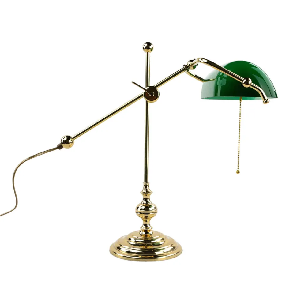 Bankerlampe Grün aus Echt Messing Poliert