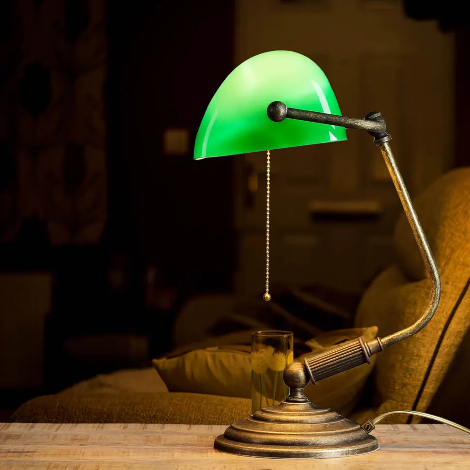 Bankerlampe Grün aus Messing in Bronze Rustikal