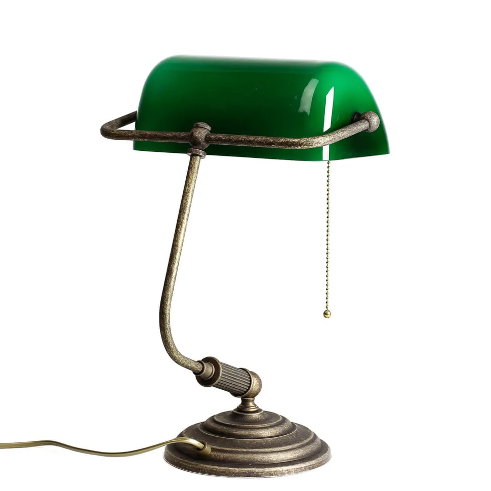 Bankerlampe Grün aus Messing in Bronze Rustikal