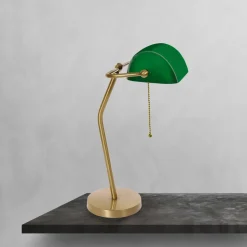 Bankerlampe Grün Bronze H: 47 cm Messing Glas massiv