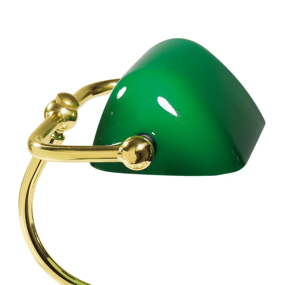Bankerlampe Grün Messing massiv Glas 29 cm hoch schwenkbar