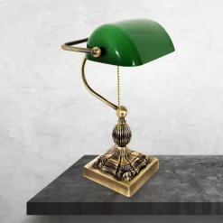 Bankerlampe Messing massiv Glas 36 cm hoch schwenkbar