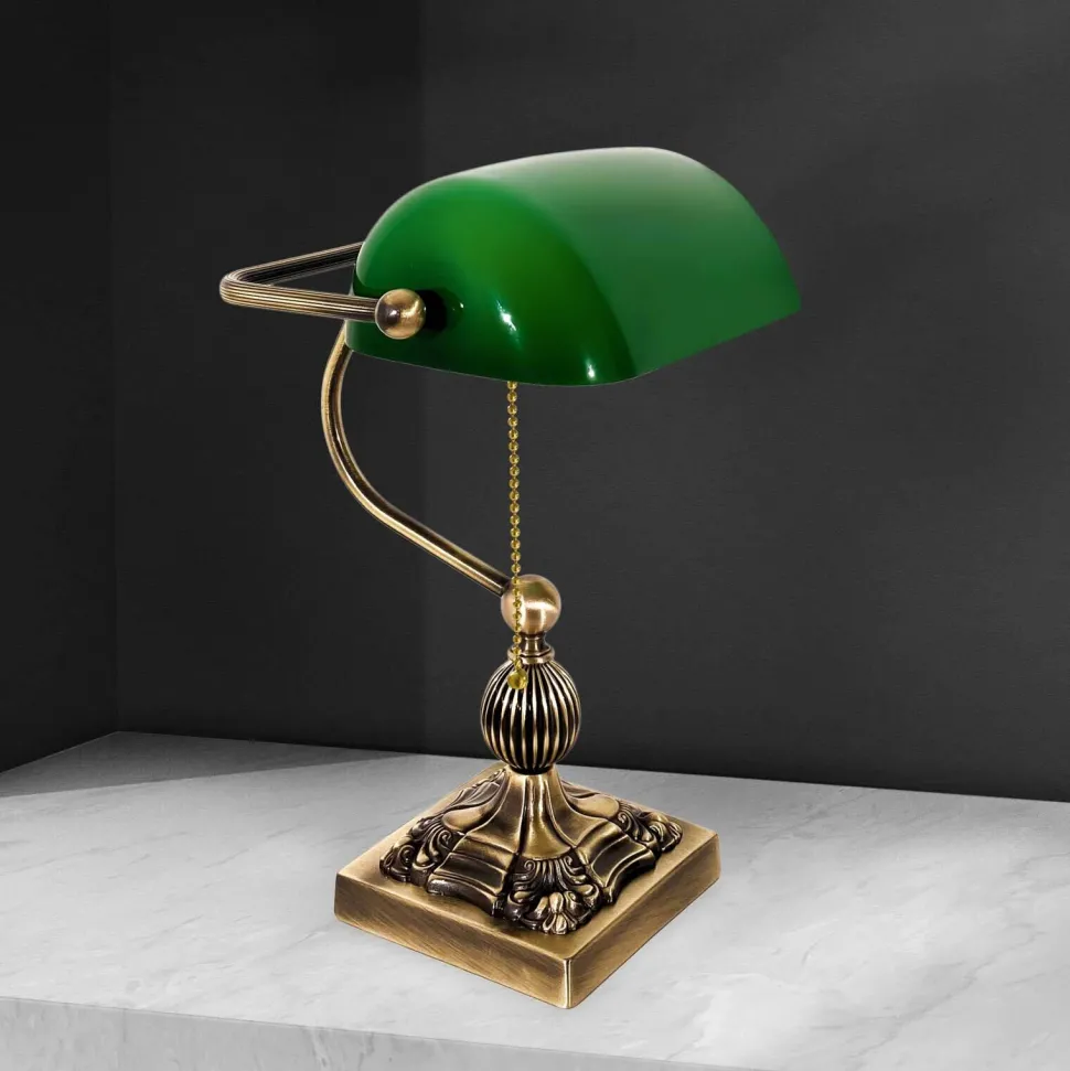 Bankerlampe Messing massiv Glas 36 cm hoch schwenkbar