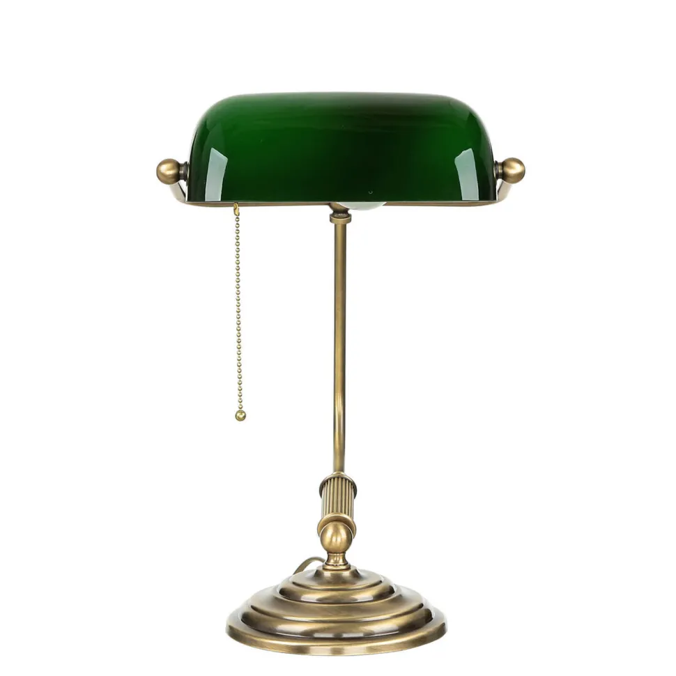 Bankerlampe Messing massiv 35,5 cm Zugschalter