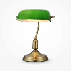 Bankerlampe Metall Glas E27 36 cm in Messing Grün MARC