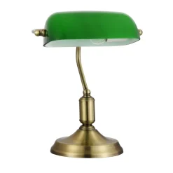 Bankerlampe Metall Glas E27 36 cm in Messing Grün MARC