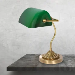 Bankerleuchte Gün Bronze H: 30 cm aus Messing Glas E27