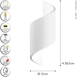 Bemalbare Wandleuchte Gips Weiß H:30,5 cm G9 Modern