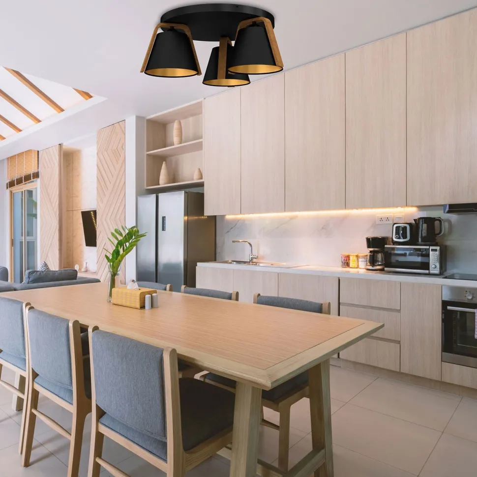 Blendarme Deckenlampe Stoff Holz Metall B:48 cm E27