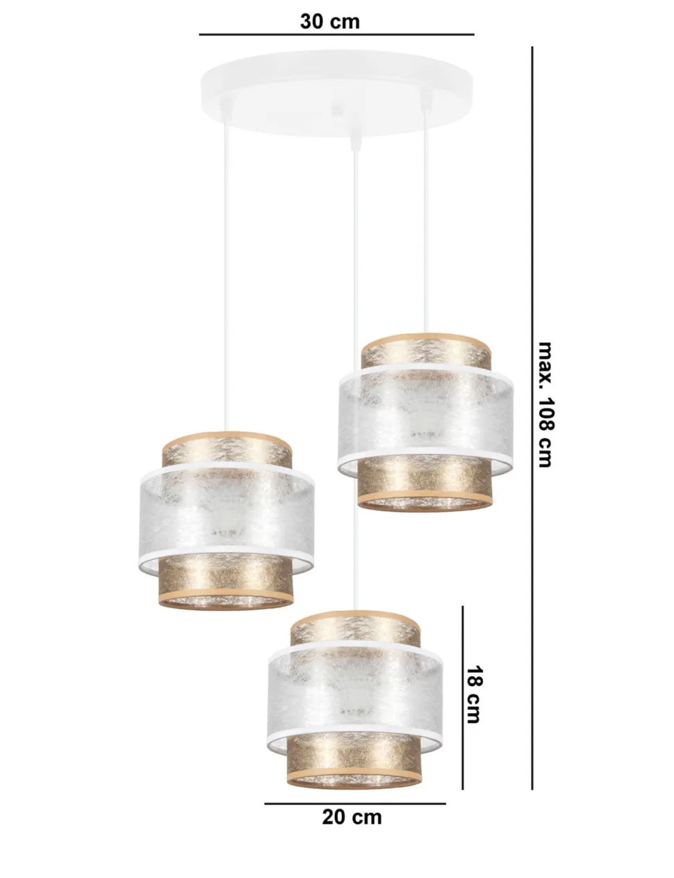 Blendarme Hängelampe Stoffschirme Weiß Gold E27 B:38 cm